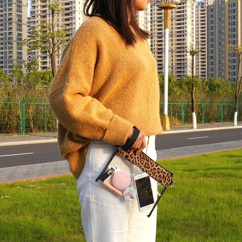 شنطة كروس شفافة من الجلد الصناعي بطبعة جلد الفهد، شنطة حمل شفافة معتمدة من الاستاد للحفلات والمناسبات الرياضية، اسود، مقاس واحد in Kuwait