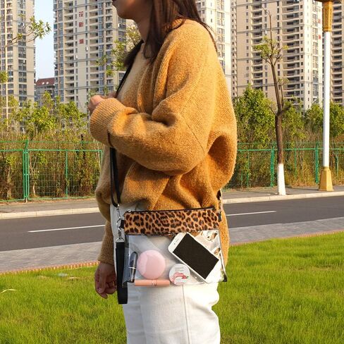 شنطة كروس شفافة من الجلد الصناعي بطبعة جلد الفهد، شنطة حمل شفافة معتمدة من الاستاد للحفلات والمناسبات الرياضية، اسود، مقاس واحد in Kuwait