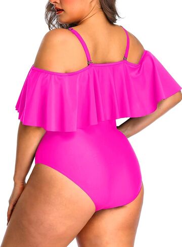 Daci Plus Size One Piece Swimsuits for Women Off Shoulder Ruffle Bathing Suits Flounce Tummy Control Swimwear in Saudi Arabia