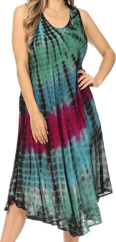 Sakkas Nora Sleeveless Embroidered Short Tie Dye Caftan Dress/Cover Up in Saudi Arabia