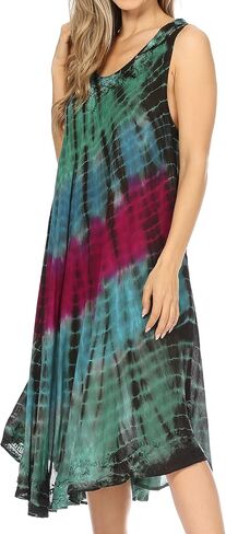 Sakkas Nora Sleeveless Embroidered Short Tie Dye Caftan Dress/Cover Up in Saudi Arabia