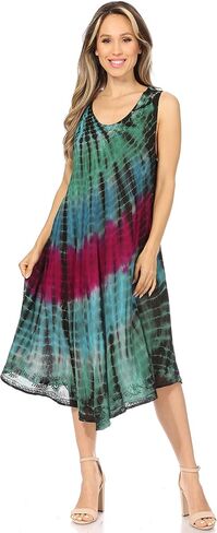 Sakkas Nora Sleeveless Embroidered Short Tie Dye Caftan Dress/Cover Up in Saudi Arabia