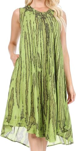 Sakkas Nora Sleeveless Embroidered Short Tie Dye Caftan Dress/Cover Up in Saudi Arabia