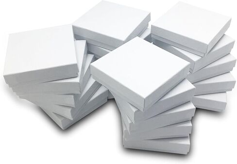 علبة هدايا صندوق مجوهرات من الورق المقوى المملوء بالقطن مكونة من 25 قطعة من TheDisplayGuys - أبيض دوامي (3 1/2 بوصة × 3 1/2 بوصة × 1 بوصة) in Kuwait