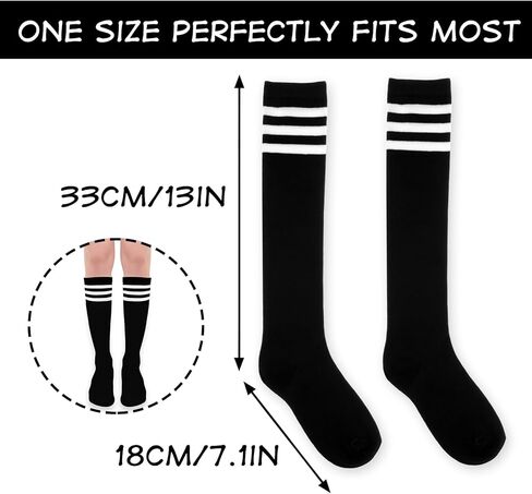 Lusofie 1 Pair Black Knee High Socks for Women Athletic Tube Socks Casual Knee High Stockings with White Striped for Outdoor Sport Skirt in Kuwait