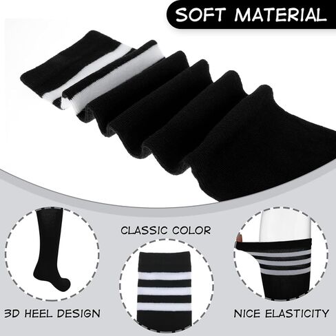 Lusofie 1 Pair Black Knee High Socks for Women Athletic Tube Socks Casual Knee High Stockings with White Striped for Outdoor Sport Skirt in Kuwait