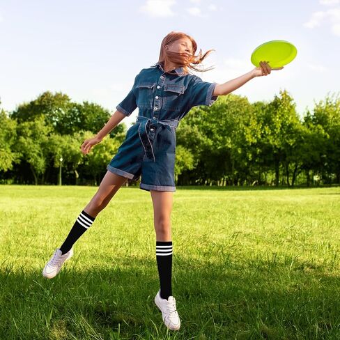 Lusofie 1 Pair Black Knee High Socks for Women Athletic Tube Socks Casual Knee High Stockings with White Striped for Outdoor Sport Skirt in Kuwait