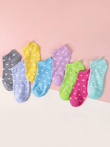 WDIRARA Women's 8 Pairs Heart Print Colorful Athletic Ventilation Low Cut Ankle Socks in Saudi Arabia