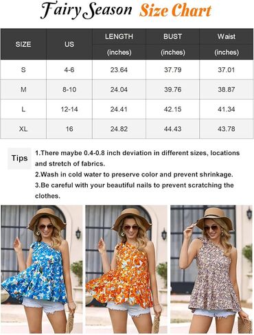 FAIRY SEASON Womens Ruffle One Shoulder Tank Tops Print Tiered Babydoll Shirts Tie Bow Knot Sleeveless Blouse in Kuwait