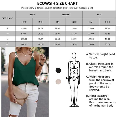 ECOWISH تانك القمم للنساء بلايز الصيف 2024 بلا أكمام الخامس الرقبة الصلبة سلسلة حزام فضفاض عادية تانك القمم قمصان بروتيل in Kuwait