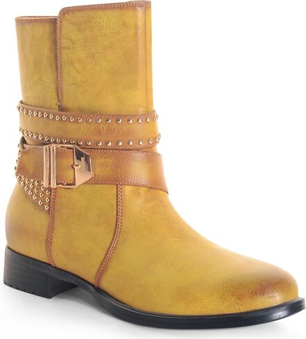 حذاء ANN CREEK نسائي 'Toluca' بمقدمة مستديرة للكاحل للنساء بكعب منخفض، كعب منخفض مكتنز وحزام جانبي بسحاب للكاحل، حذاء مريح مرصع باللون الأحمر in Kuwait