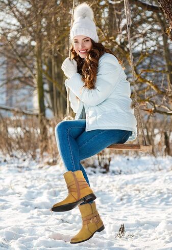 حذاء ANN CREEK نسائي 'Toluca' بمقدمة مستديرة للكاحل للنساء بكعب منخفض، كعب منخفض مكتنز وحزام جانبي بسحاب للكاحل، حذاء مريح مرصع باللون الأحمر in Kuwait