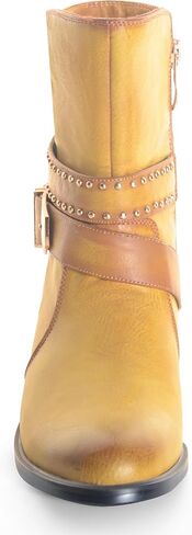 حذاء ANN CREEK نسائي 'Toluca' بمقدمة مستديرة للكاحل للنساء بكعب منخفض، كعب منخفض مكتنز وحزام جانبي بسحاب للكاحل، حذاء مريح مرصع باللون الأحمر in Kuwait