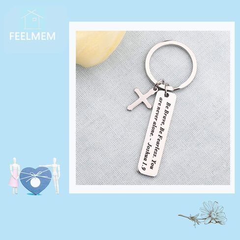FEELMEM Christian Keychain Be Brave Be Fearless You Are Never Alone Joshua 1:9 Bible Verse Keychain Christian Religious Gift in Saudi Arabia