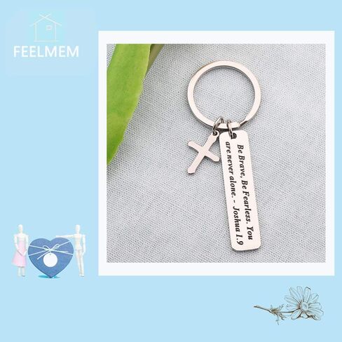 FEELMEM Christian Keychain Be Brave Be Fearless You Are Never Alone Joshua 1:9 Bible Verse Keychain Christian Religious Gift in Saudi Arabia
