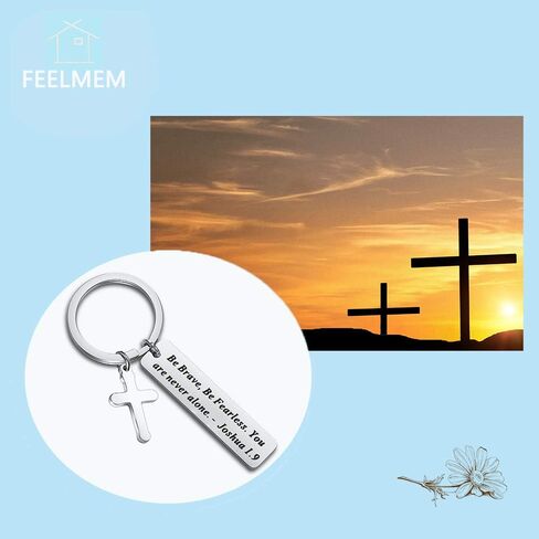 FEELMEM Christian Keychain Be Brave Be Fearless You Are Never Alone Joshua 1:9 Bible Verse Keychain Christian Religious Gift in Saudi Arabia