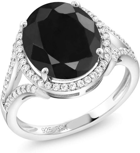 Gem Stone King 925 Sterling Silver Black Sapphire Ring For Women (6.82 Cttw, Oval 12X10MM, Gemstone Birthstone, Available 5,6,7,8,9) in Saudi Arabia