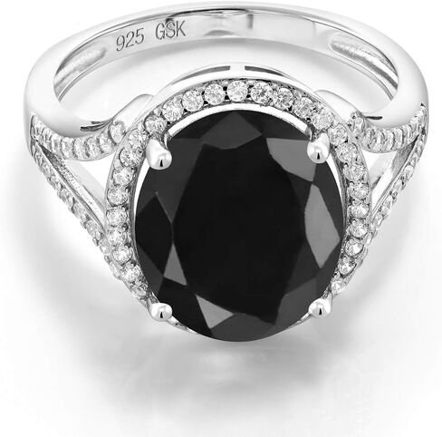Gem Stone King 925 Sterling Silver Black Sapphire Ring For Women (6.82 Cttw, Oval 12X10MM, Gemstone Birthstone, Available 5,6,7,8,9) in Saudi Arabia