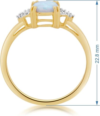 Jewelili October Birthstone Ring in 10K Yellow Gold with Cushion Cut Created Opal and Natural White Round Diamond Accent, Size 8 in Saudi Arabia