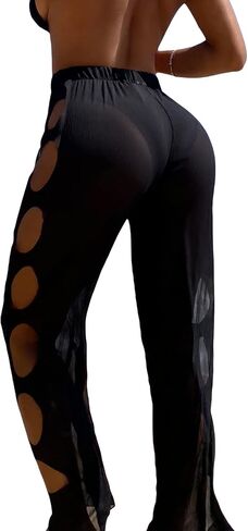 OYOANGLE Women's Sheer Mesh Swimwear Bikini Cover Up Pants See Through Swimsuit Bikini Bottom Cover Up Pants in Saudi Arabia