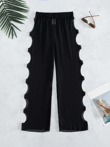 OYOANGLE Women's Sheer Mesh Swimwear Bikini Cover Up Pants See Through Swimsuit Bikini Bottom Cover Up Pants in Saudi Arabia
