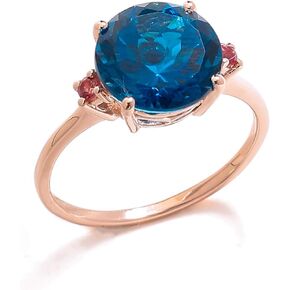 YoTreasure 3.90 Ct. London Blue Topaz Pink Tourmaline Solid 10kt Rose Gold Engagement Ring
