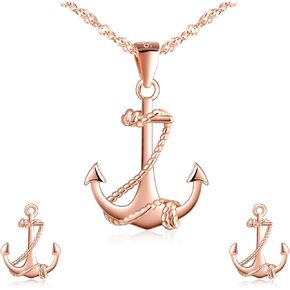 Yumilok Jewelry Sets for Women-Nautical Anchor Sterling Silver Necklace Earrings Dainty Locket Pendant Necklace Stud Earrings for Teen Girls Friends Mom Birthday Bridesmaids Wedding Mothers Day Gifts