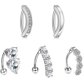 Heuvipens 5pc Reverse Bar Zircon Belly Button Silver Rose Gold Short Navel Ring Barbell Body Piercing Jewelry Set in Kuwait