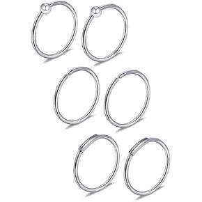 Ruifan 3PRS(6PCS) 22G Nose Hoop Lip Eyebrow Tongue Helix Tragus Cartilage Septum Piercing Ring 8mm