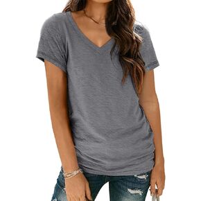 AUTOMET T Shirts Short Sleeve V Neck Tees for Women Fashion Tops Trendy Lightweight Soft Casual Summer Outfits Clothes 2024