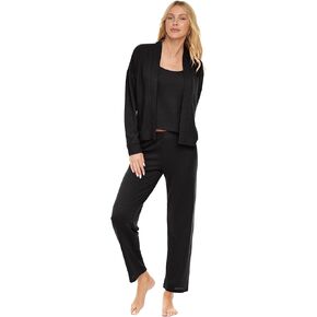 Alexander Del Rossa Women's Soft Ribbed Waffle Rib Knit 3 Piece Lounge Set - Cardigan Sweater, Cami Top Shirt, Pajamas Pants