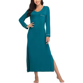 EA'S SECRET Nightgowns for Women Long Sleeve V Neck Nightshirts Soft Knit Sleepwear Full Length Loungewear with Pocket