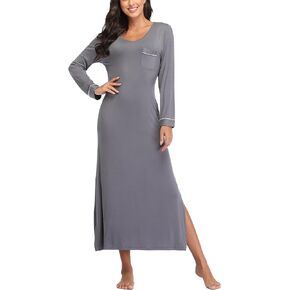 EA'S SECRET Nightgowns for Women Long Sleeve V Neck Nightshirts Soft Knit Sleepwear Full Length Loungewear with Pocket