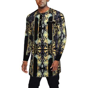 قميص Daupanzees رجالي أفريقي تقليدي فاخر بنمط مطبوع وأكمام طويلة Dashiki مع جيب