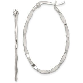 925 Sterling Silver Twisted Oval Hoop Earrings - 38mm x 25mm