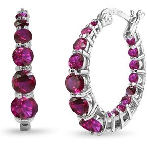 Sterling Silver Genuine or Created Gemstone Journey Inside-Out Round Hoop Earrings