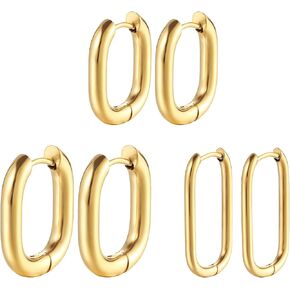 NMQLX Women's Gold Hoop Earrings: 3 Pairs Gold Plated Lightweight Earrings Set for Women Girls in Kuwait