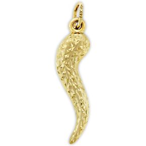 Gold Large Italian Horn Charm - 10 Karat Gold - Diamond Cut Italian Horn Pendant - Dangle Charm