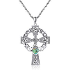 TUNGSTORY Sterling Silver Cross Necklace - American Flag/Tree of Life/Celtic Knot/Claddagh/Geometric/Faith Pendant Necklaces for Women Abalone Shell Religious Necklaces Valentines Gifts