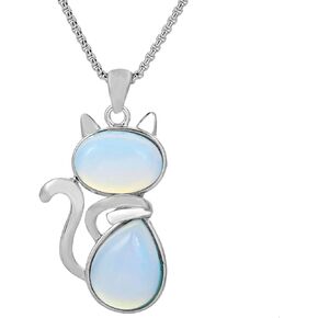 TUMBEELLUWA Stone Pendant Cat Healing Crystal Necklace Animal Energy Chakra Amulet Handmade Jewelry for Women