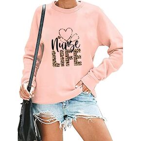 Nurse Life Sweatshirt for Women Funny Letter Print Stethoscope Graphic Long Sleeve Pullover Tops