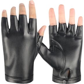 Long Keeper PU Leather Gloves for Women Men Fingerless Cycling Motorcycle Driving Gloves Black Half Finger Sport Gloves