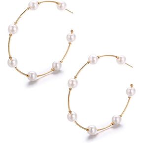 coadipress Pearl Hoop Earrings Fashion Elegant Gold Plated Large Lightweight Artificial Pearl Earrings Drop Dangle Earrings Wedding Jewelry Gifts