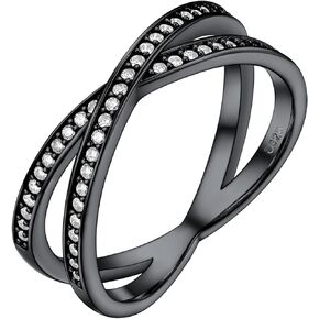 PROSILVER 925 Sterling Silver X Cross Rings, Gorgeous Full Cubic Zirconia Ring, Silver/Black Tone, Size 5-12, Come with Gift Box