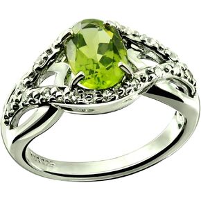 Sterling Silver 925 Ring Genuine Gemstone Oval 8x6 mm with Rhodium-Plated Finish, Solitaire Style