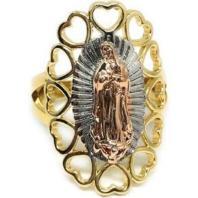 Fran & Co. Gold Plated Women's Tri-Color Virgin Mary Heart Ring Virgen de Guadalupe Anillo Corazon