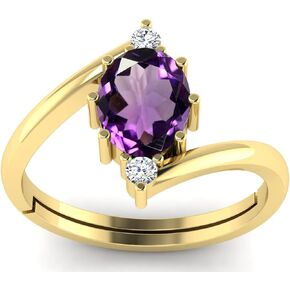 SirDaksh 9.50 Ratti Original Amethyst Gold Plated Ring Gift For Women