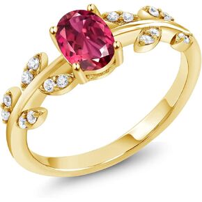 Gem Stone King 18K Yellow Gold Plated Silver Pink Tourmaline Greek Olive Vine Branch Ring For Women (1.06 Cttw, Oval 7X5MM, Gemstone Birthstone, Available In Size 5, 6, 7, 8, 9) in Saudi Arabia