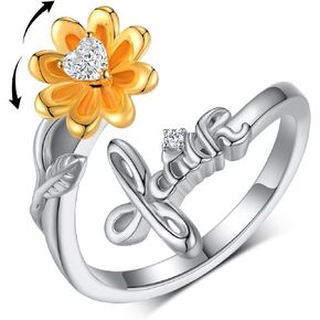Fidget Rings for Anxiety 925 Sterling Silver Sunflower Anxiety Ring Faith Spinner Ring Stress Relieving Anxiety Jewelry Gift for Women Boredom ADHD Autism
