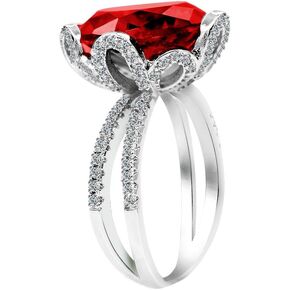 Uloveido Female Unique Beautiful Red Flower Engagement Wedding Ring - Charm Created Garnet Diamond Jewelry for Women (Size 6 7 8 9 10) RJ212